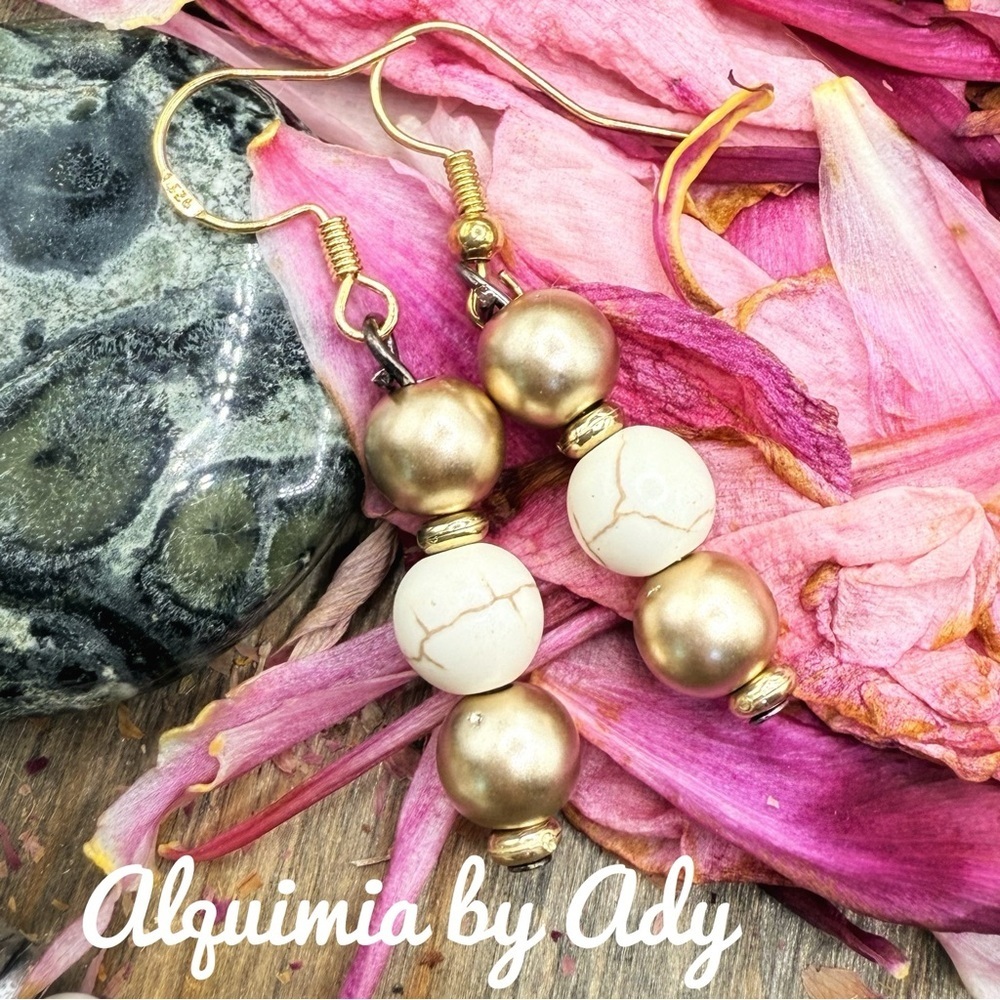 GOLDEN SUMMER +  Gold and cream turquoise Earrings